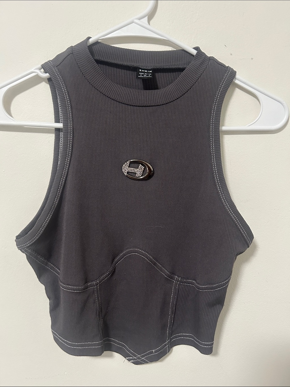 SHEIN Charcoal Gray Ribbed Cropped Tank Top